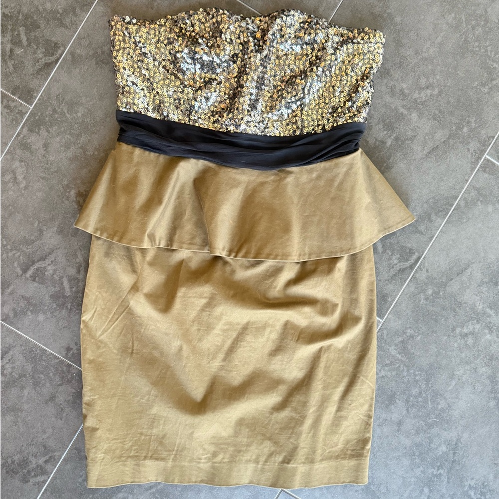 Alice + Olivia olive green/ black sequins dress. Size 8